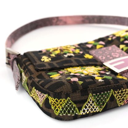 Fendi Lizard Zucca Floral Embroidered Baguette Tobacco Pink Multicolor 8 of 9