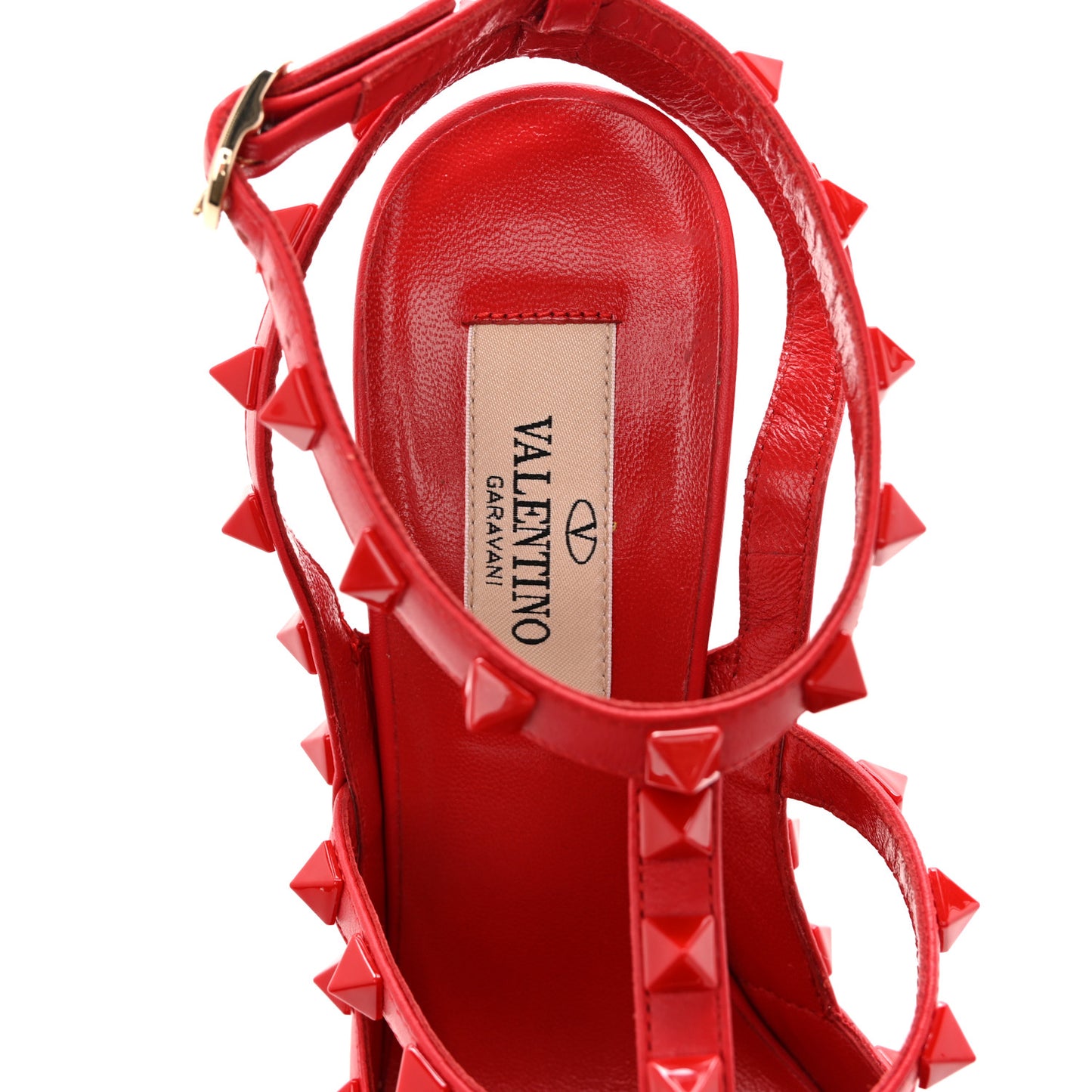 Calfskin Lacquered Monochrome Rockstud Ankle Strap 100mm Pumps 36.5 Rosso Valentino