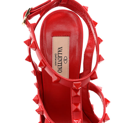 Valentino Garavani Calfskin Lacquered Monochrome Rockstud Ankle Strap 100mm Pumps 36.5 Rosso Valentino 7 of 12