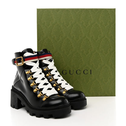 Gucci Calfskin Sylvie Web Lace Up Combat Boots 35 Black 13 of 13