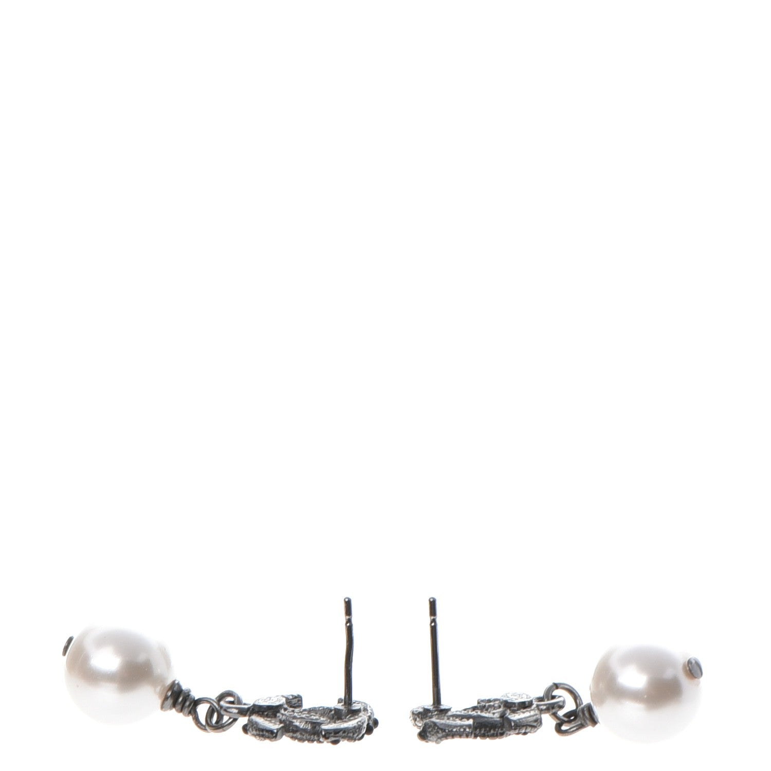 Chanel Ruthenium CC Pearl Drop Earrings 3 of 6