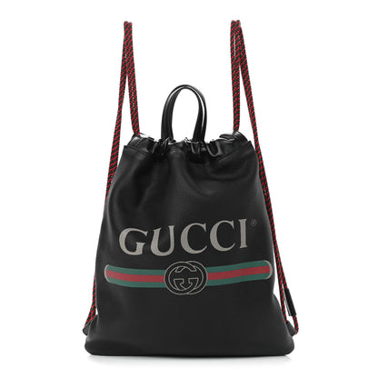 Gucci Calfskin Logo Drawstring Backpack Black 3 of 10