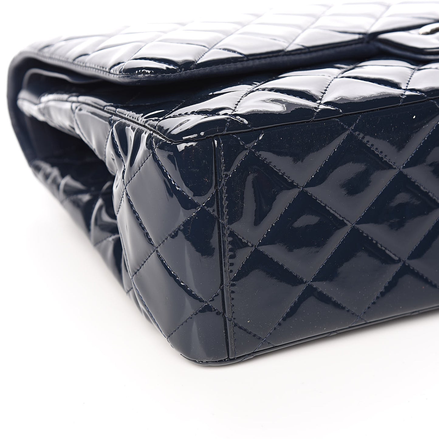 Patent Quilted Maxi Double Flap Navy Blue