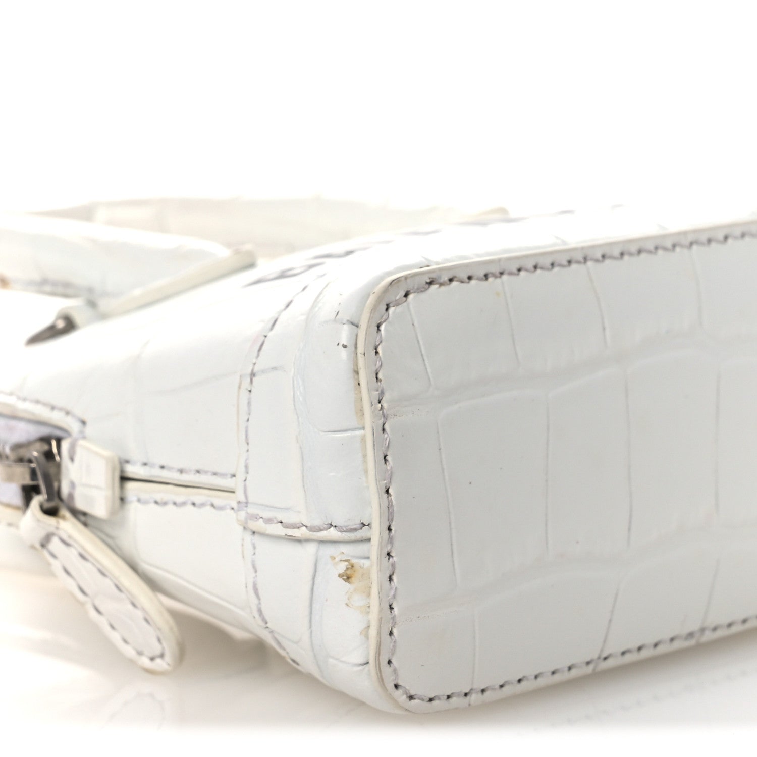 Balenciaga Calfskin Logo Crocodile Embossed Mini Ville Top Handle Bag White Black 10 of 17