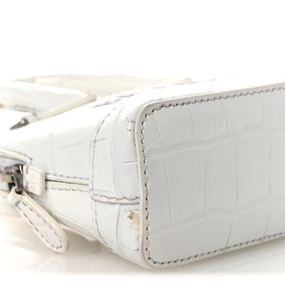 Balenciaga Calfskin Logo Crocodile Embossed Mini Ville Top Handle Bag White Black 10 of 17