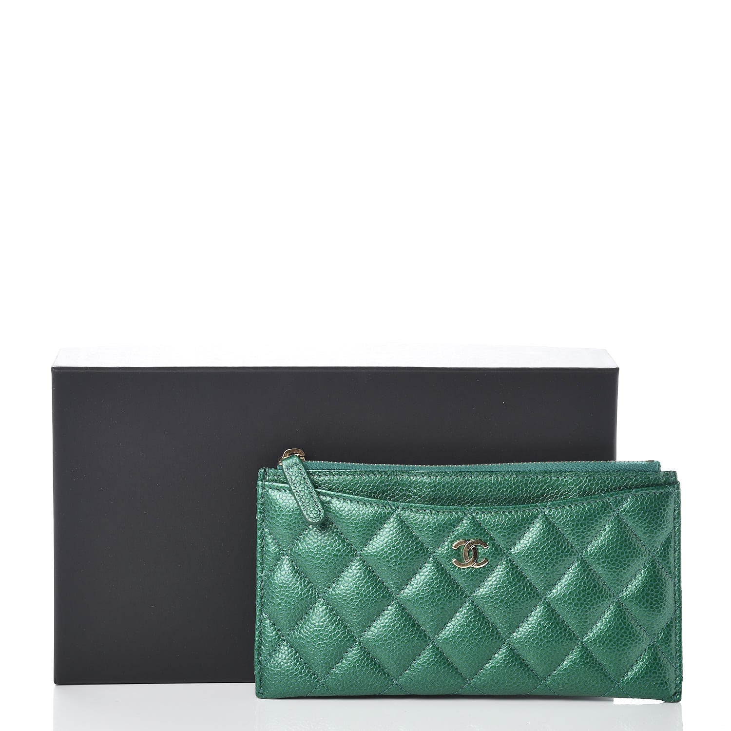 Chanel Metallic Caviar Quilted Classic Zip Pouch Green 8 of 8