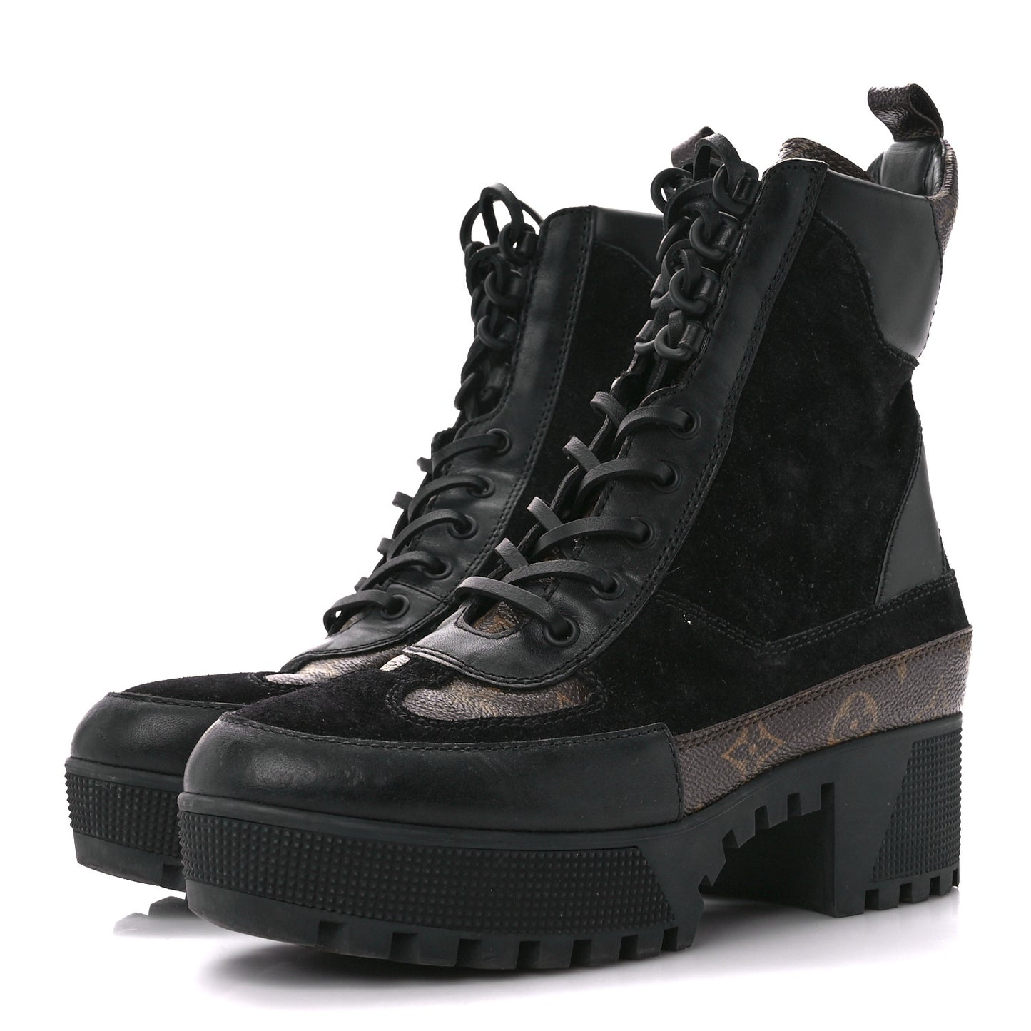 Suede Calfskin Monogram Laureate Platform Desert Boots 38.5 Black