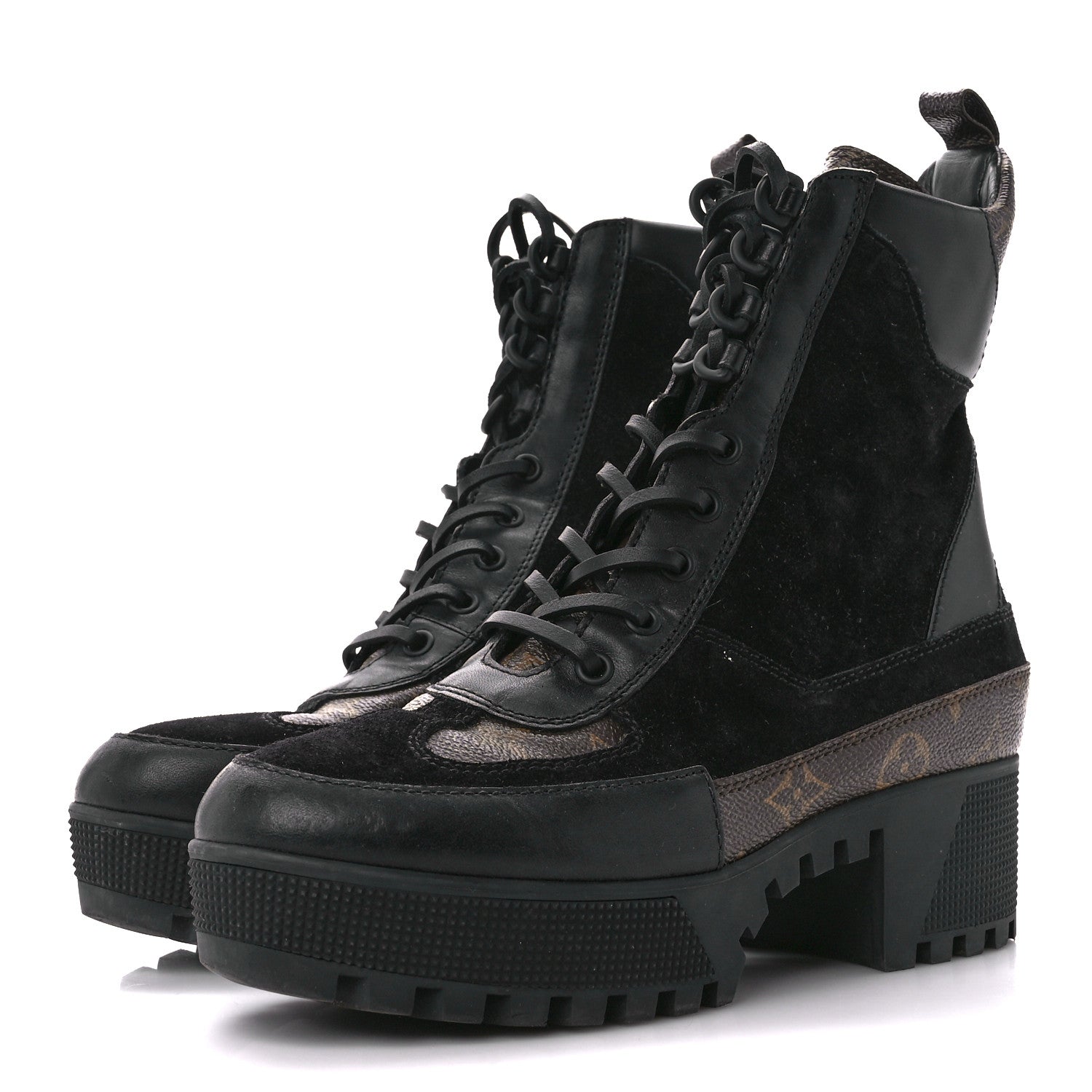 Louis Vuitton Suede Calfskin Monogram Laureate Platform Desert Boots 38.5 Black 3 of 8