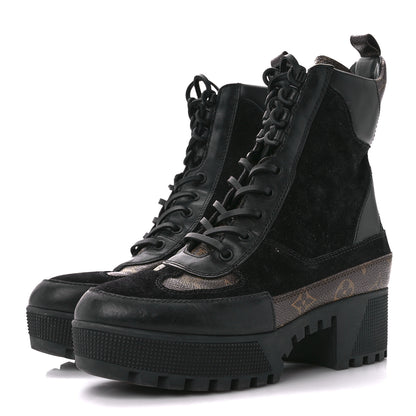Louis Vuitton Suede Calfskin Monogram Laureate Platform Desert Boots 38.5 Black 3 of 8