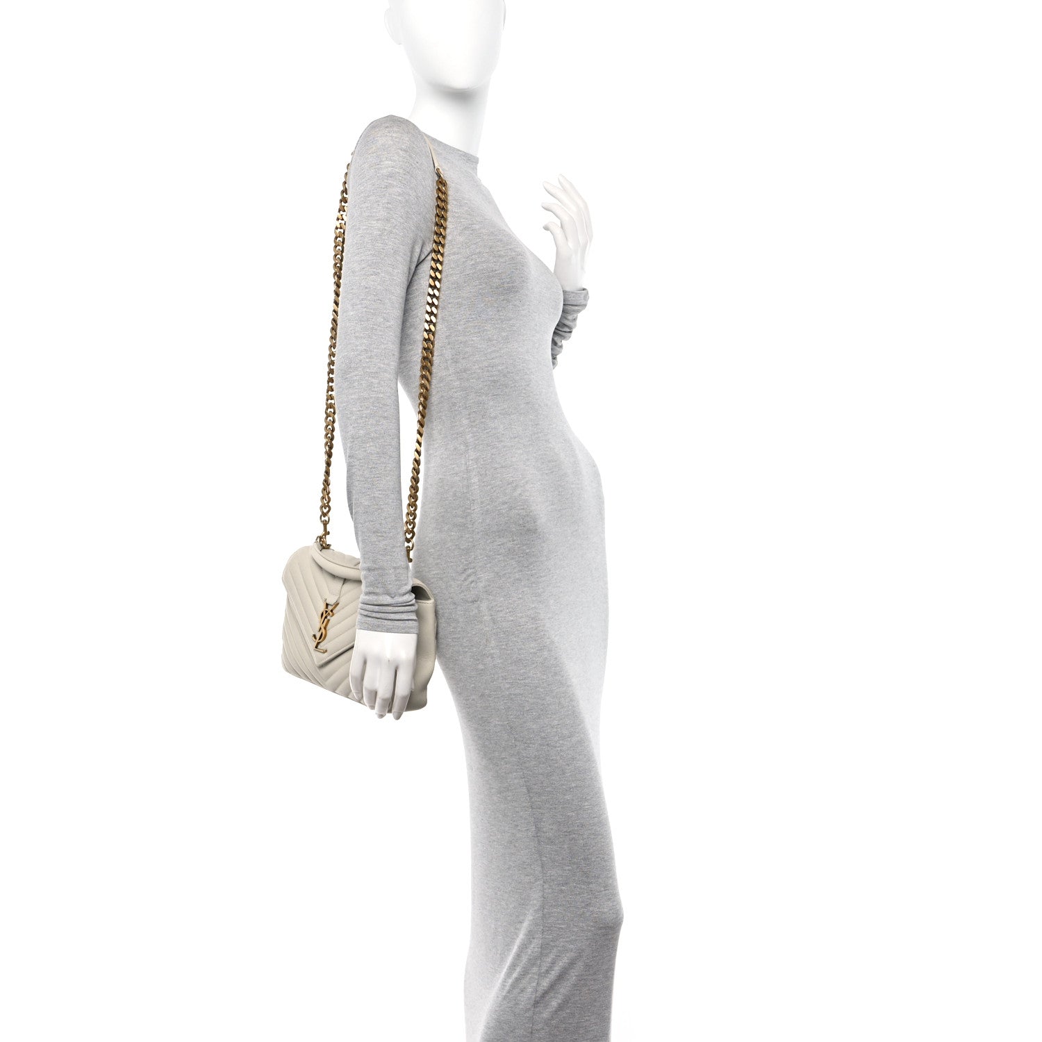 Saint Laurent Sheepskin Matelasse Chevron Monogram Medium College Bag Crema Soft 2 of 11