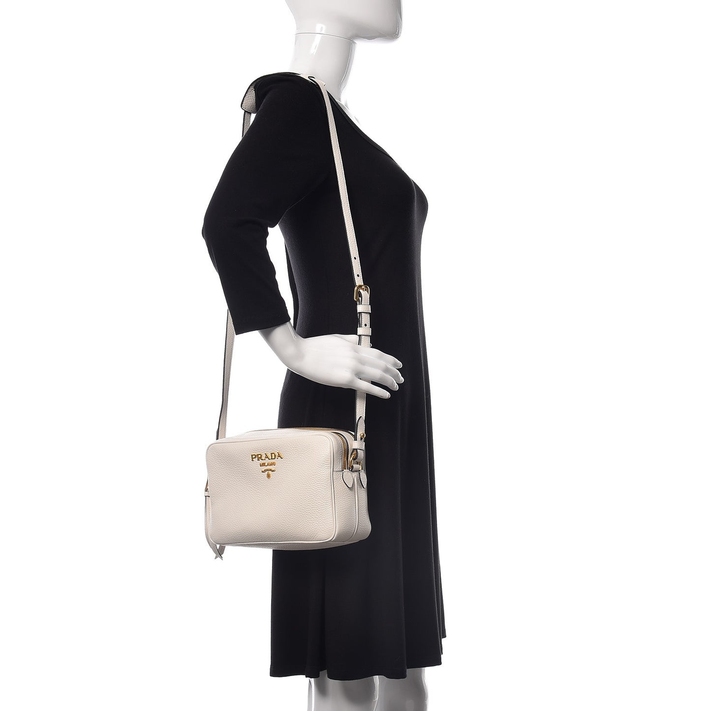 Vitello Daino Medium Double Zip Shoulder Bag White