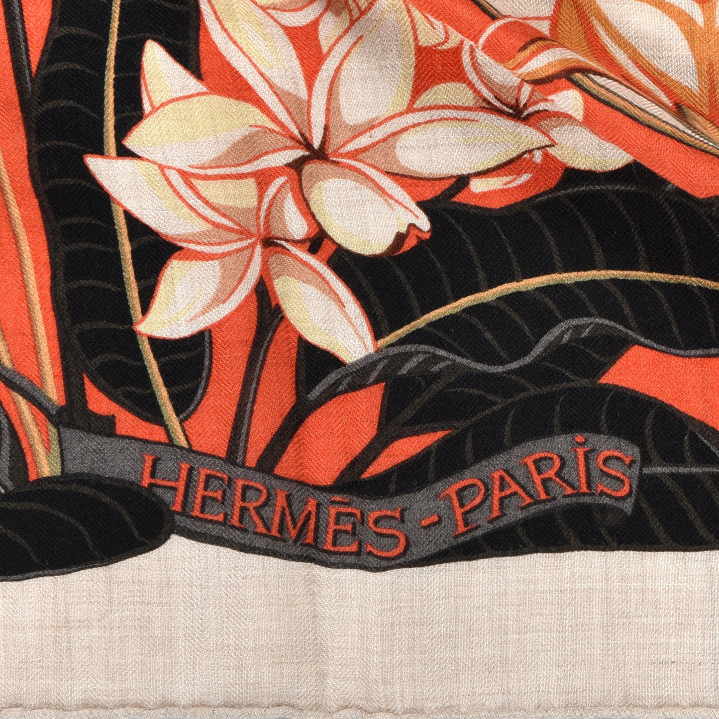 Cashmere Silk Flamingo Party Shawl 140 Naturel Corail Black