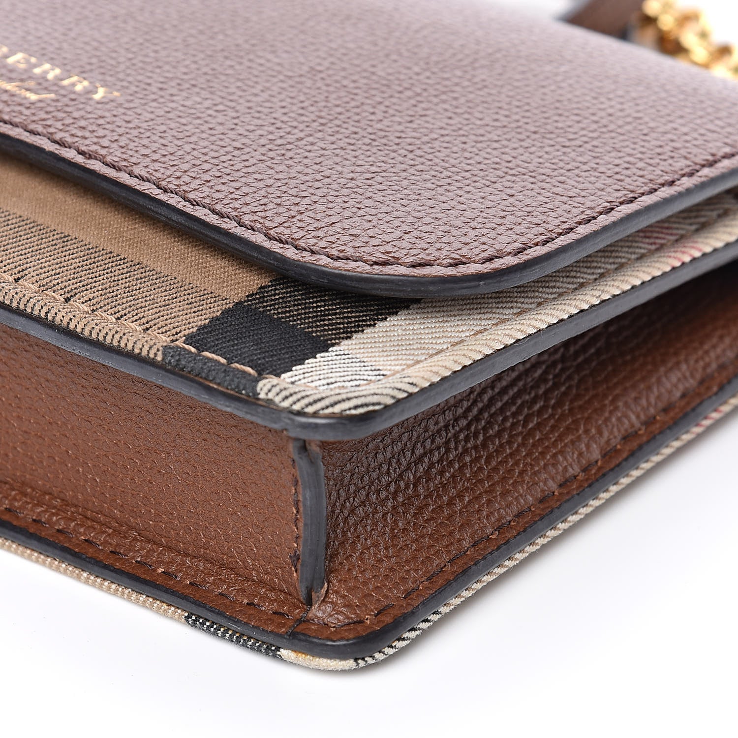 Burberry Derby Calfskin House Check Wallet On Chain Brown 8 of 9