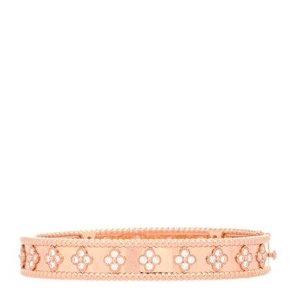 Van Cleef & Arpels 18K Rose Gold Diamond Perlee Clovers Bangle Bracelet L 1 of 5