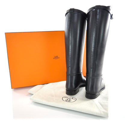 Hermes Leather Kelly Jumping Boots 37.5 Black 3 of 7