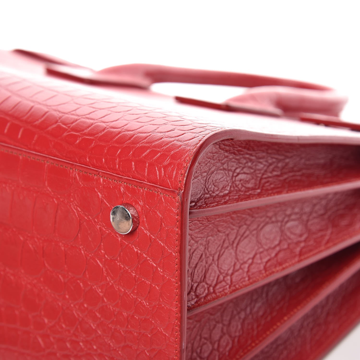 Saint Laurent Calfskin Crocodile Embossed Small Sac De Jour Eros Red 13 of 14