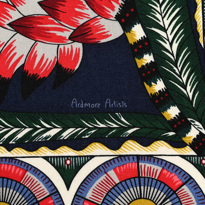 Hermes Cashmere Silk The Savana Dance Shawl 140 Marine Vert Corail 6 of 6