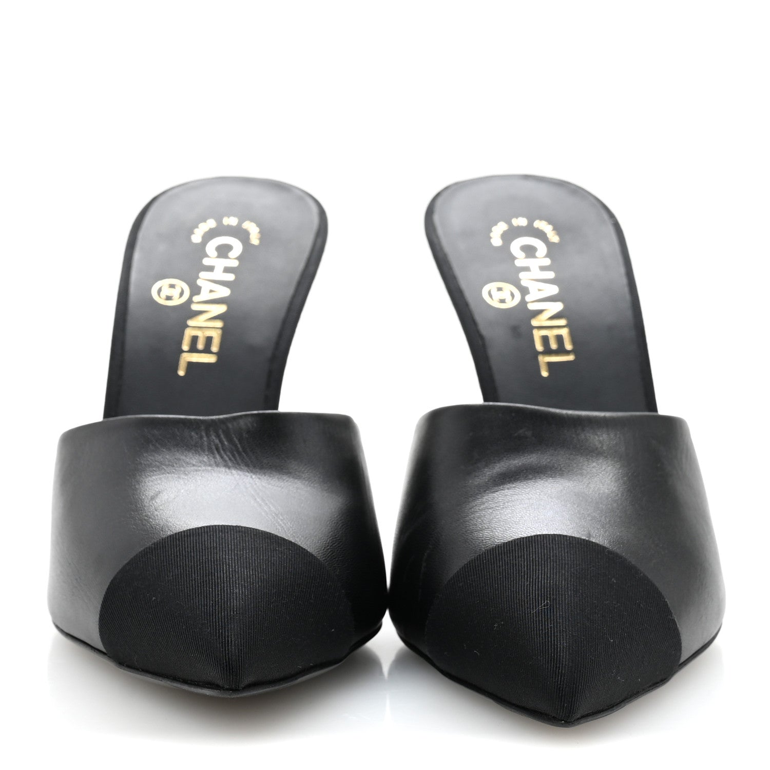 Chanel Goatskin Grosgrain Cap Toe Pearl Mule 39 Black 3 of 10