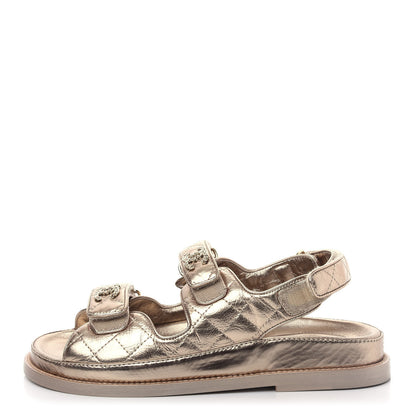 Chanel Iridescent Lambskin Velcro Dad Sandals 35.5 Light Bronze 1 of 13