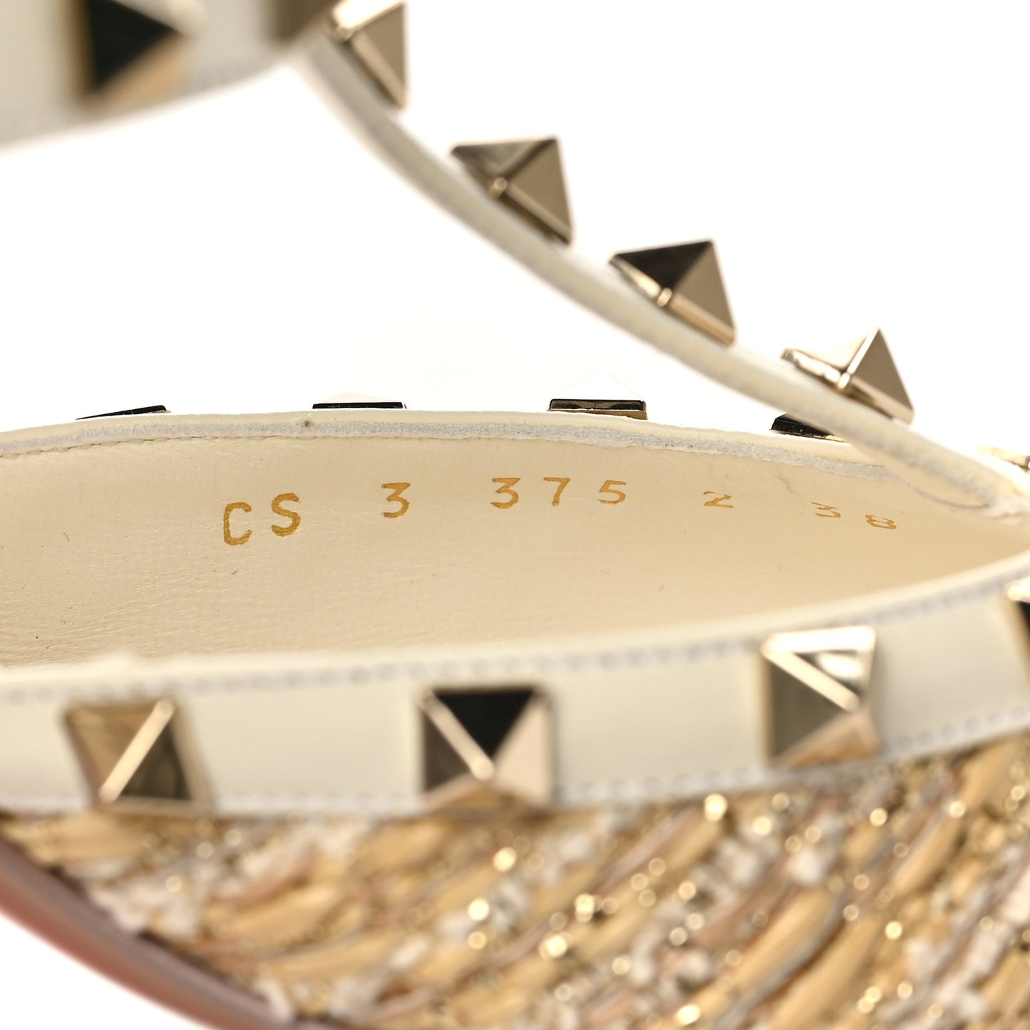 Tweed Nappa Rockstud Ankle Strap 65mm Pumps 38 Ivory Natural