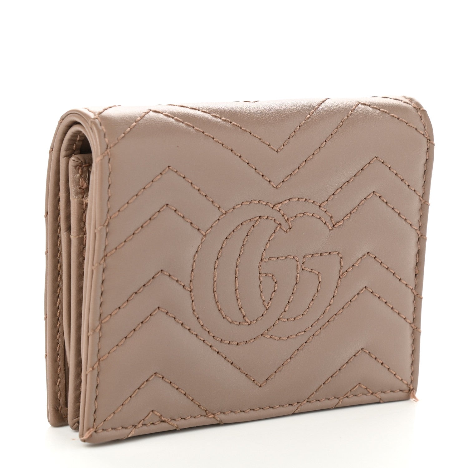 Gucci Calfskin Matelasse GG Marmont Card Case Wallet Porcelain Rose 2 of 6