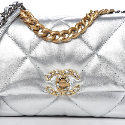 Chanel Metallic Lambskin Quilted Medium Chanel 19 Flap Silver 10 of 10