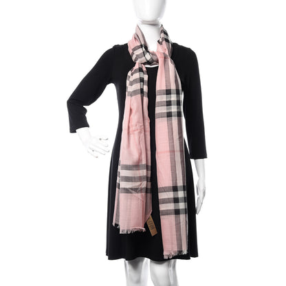 Burberry Wool Silk Gauze Giant Check Lightweight Scarf Rose 2 of 4