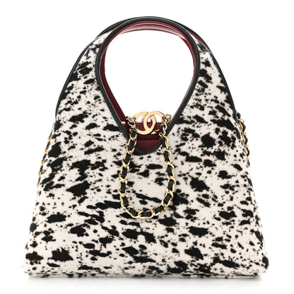 Chanel Pony Hair Printed Chic Lady Small Shopping Tote White Black 8 of 26