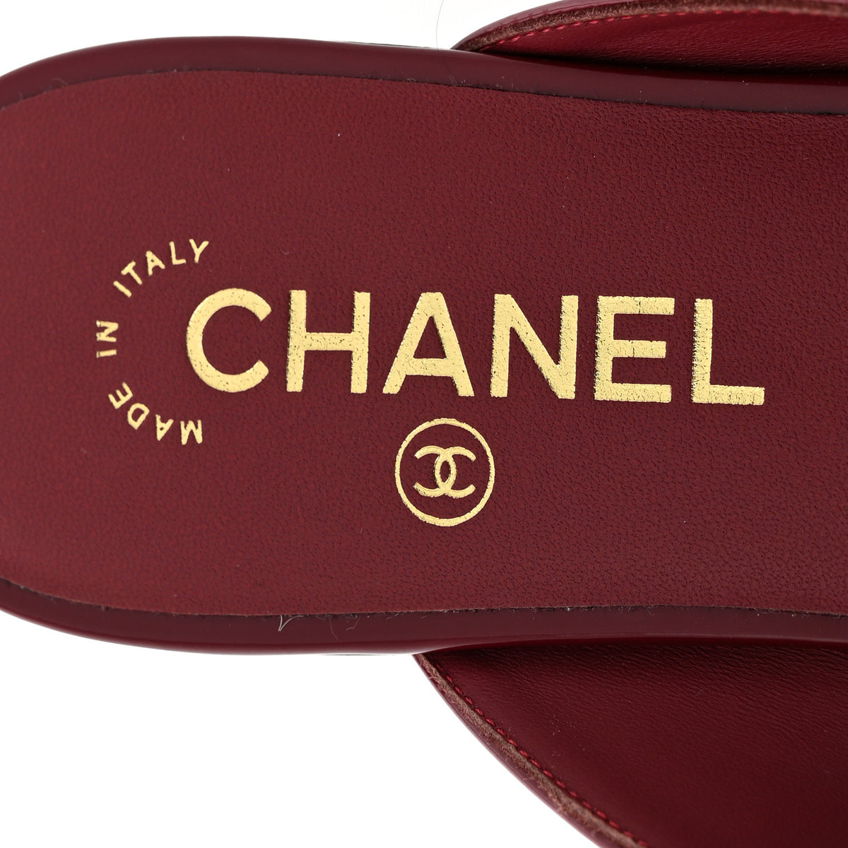 Shiny Calfskin CC Mules Sandals 39 Burgundy
