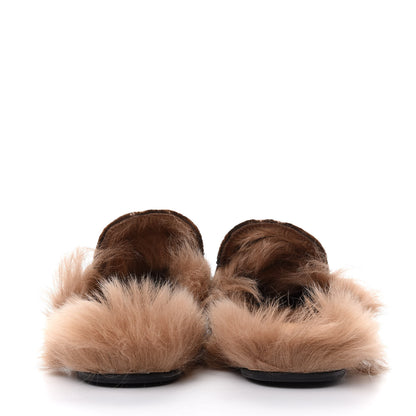 Gucci Velvet GG Monogram Fur Womens Princetown Slippers 37 Brown Black Natural 7 of 9