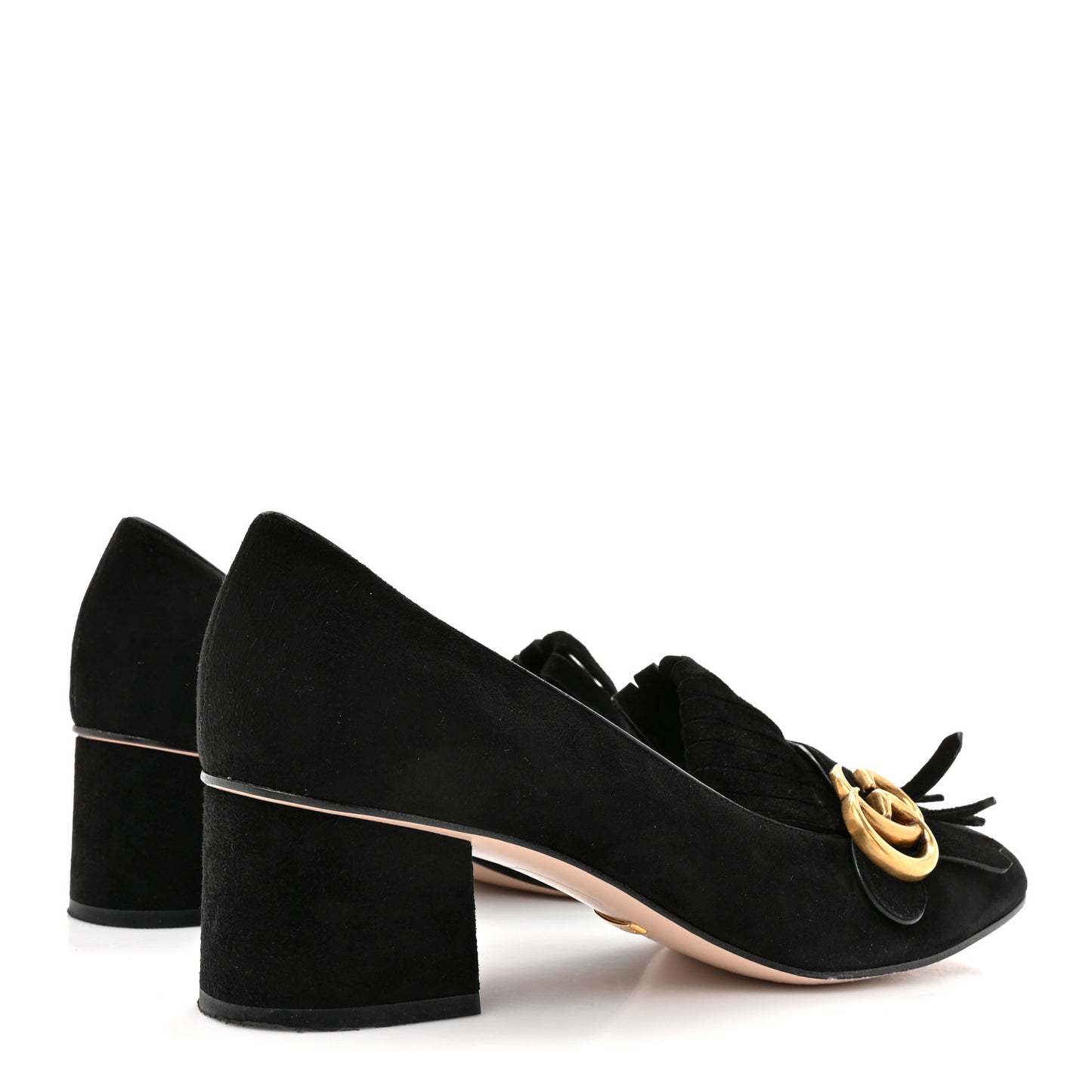 Kid Scamosciato GG Marmont Fringe 50mm Loafer Pumps 39.5 Black