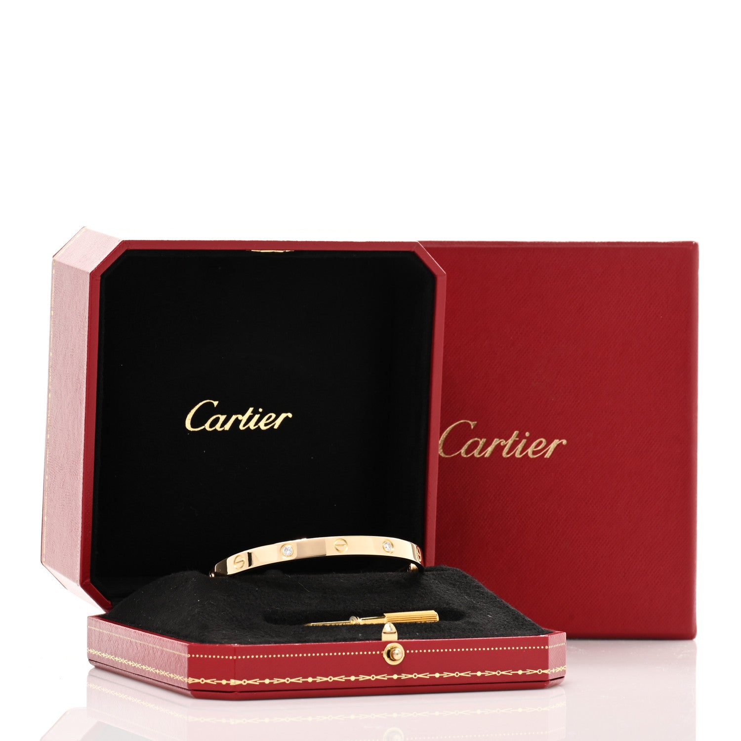 Cartier 18K Yellow Gold 4 Diamond LOVE Bracelet 19 5 of 5
