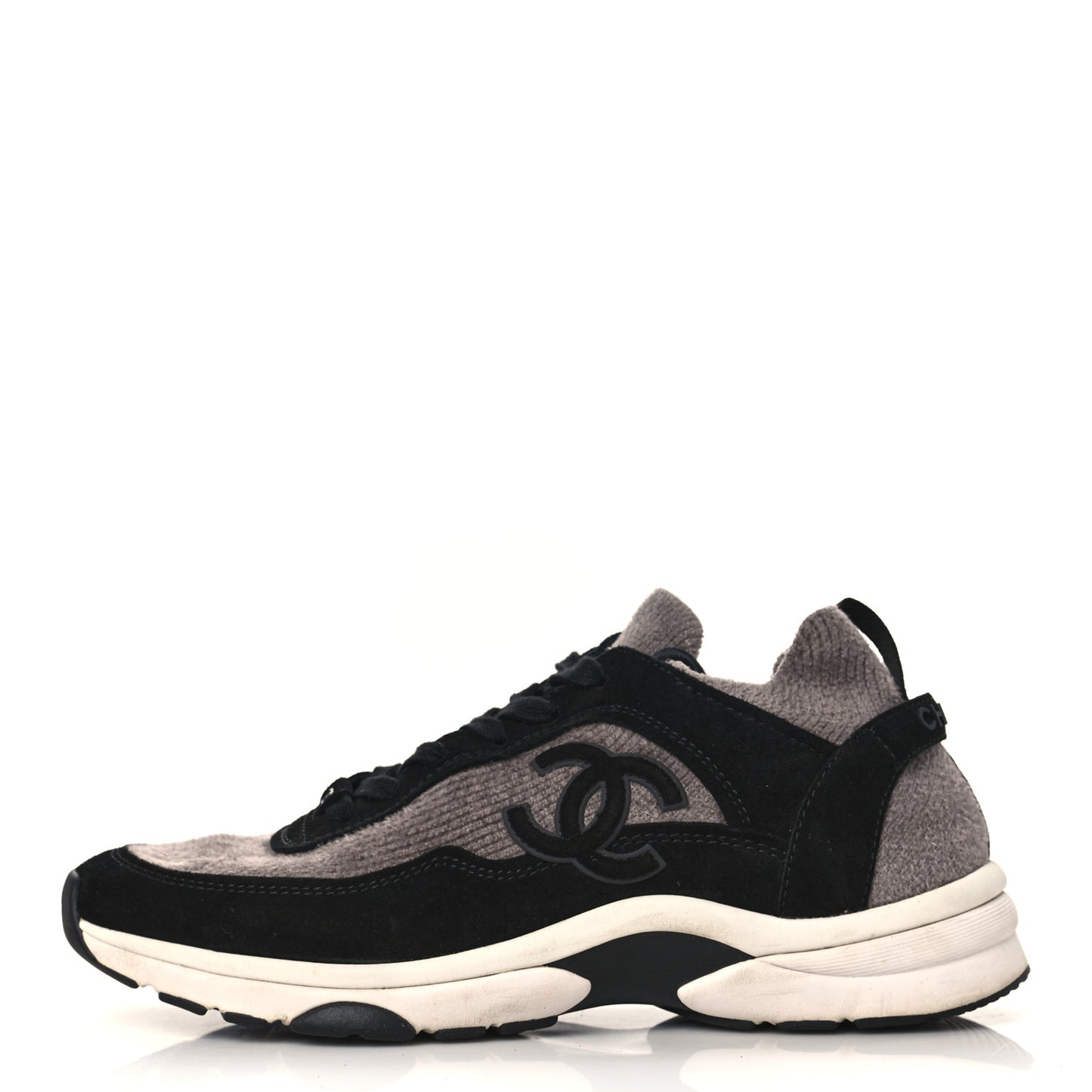 Fabric Suede Calfskin CC Sneakers 41 Grey Black