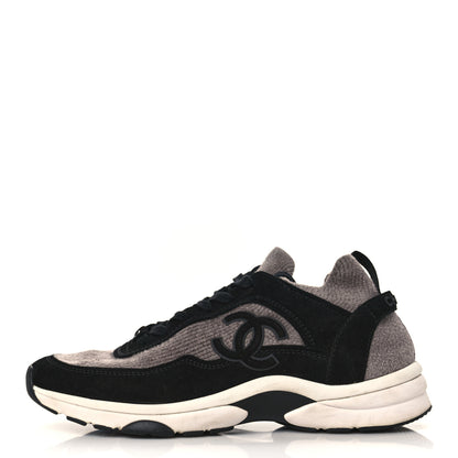 Chanel Fabric Suede Calfskin CC Sneakers 41 Grey Black 1 of 7