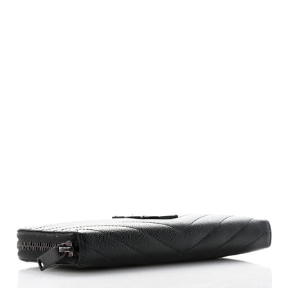 Saint Laurent Grain De Poudre Matelasse Chevron Monogram Monochrome Zip Around Wallet Black 4 of 10