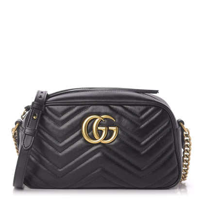 Gucci Calfskin Matelasse Small GG Marmont Chain Shoulder Bag Black 1 of 11