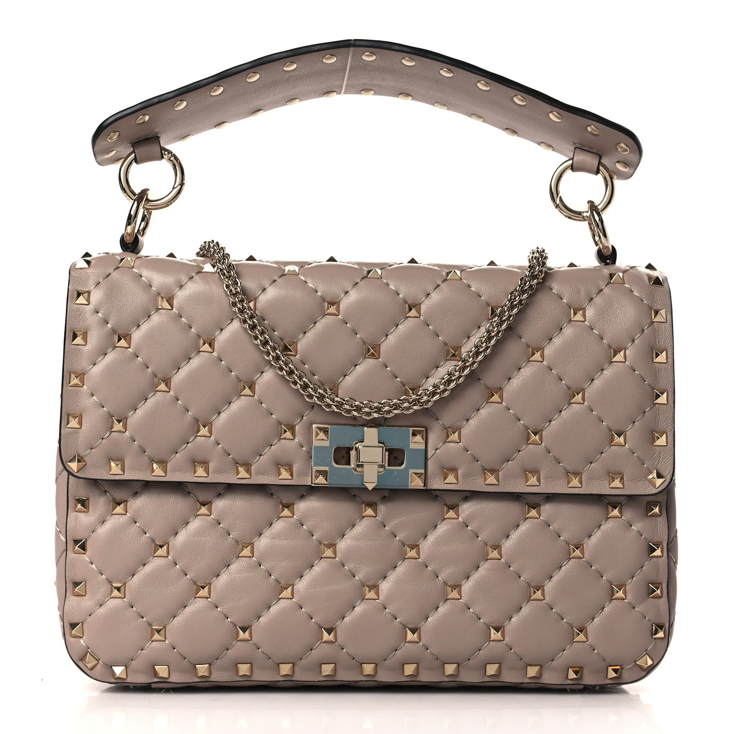 Lambskin Medium Rockstud Spike Shoulder Bag Poudre