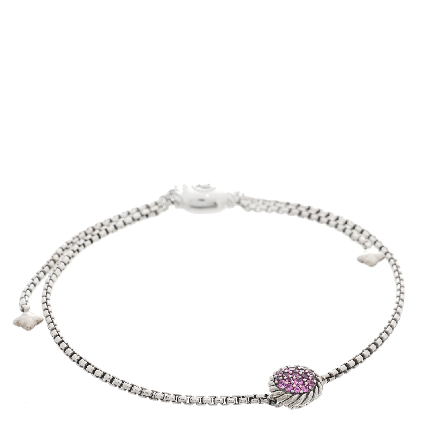 David Yurman Sterling Silver Pink Sapphire 9mm Chatelaine Petite Pave Bracelet 1 of 3