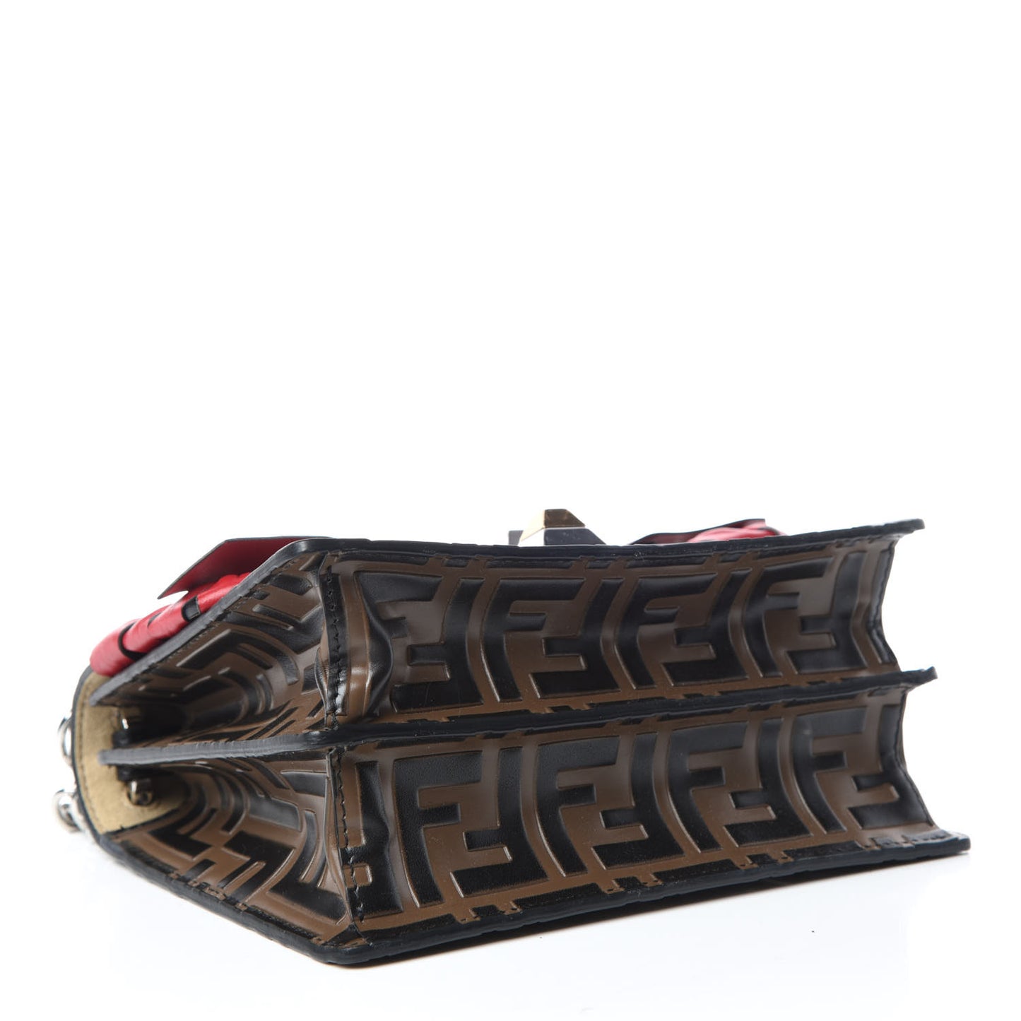 Vitello Shiny Nappa Bi-Color FF 1974 Lace Up Bow Embossed Small Kan I Shoulder Bag Maya Black Fragola
