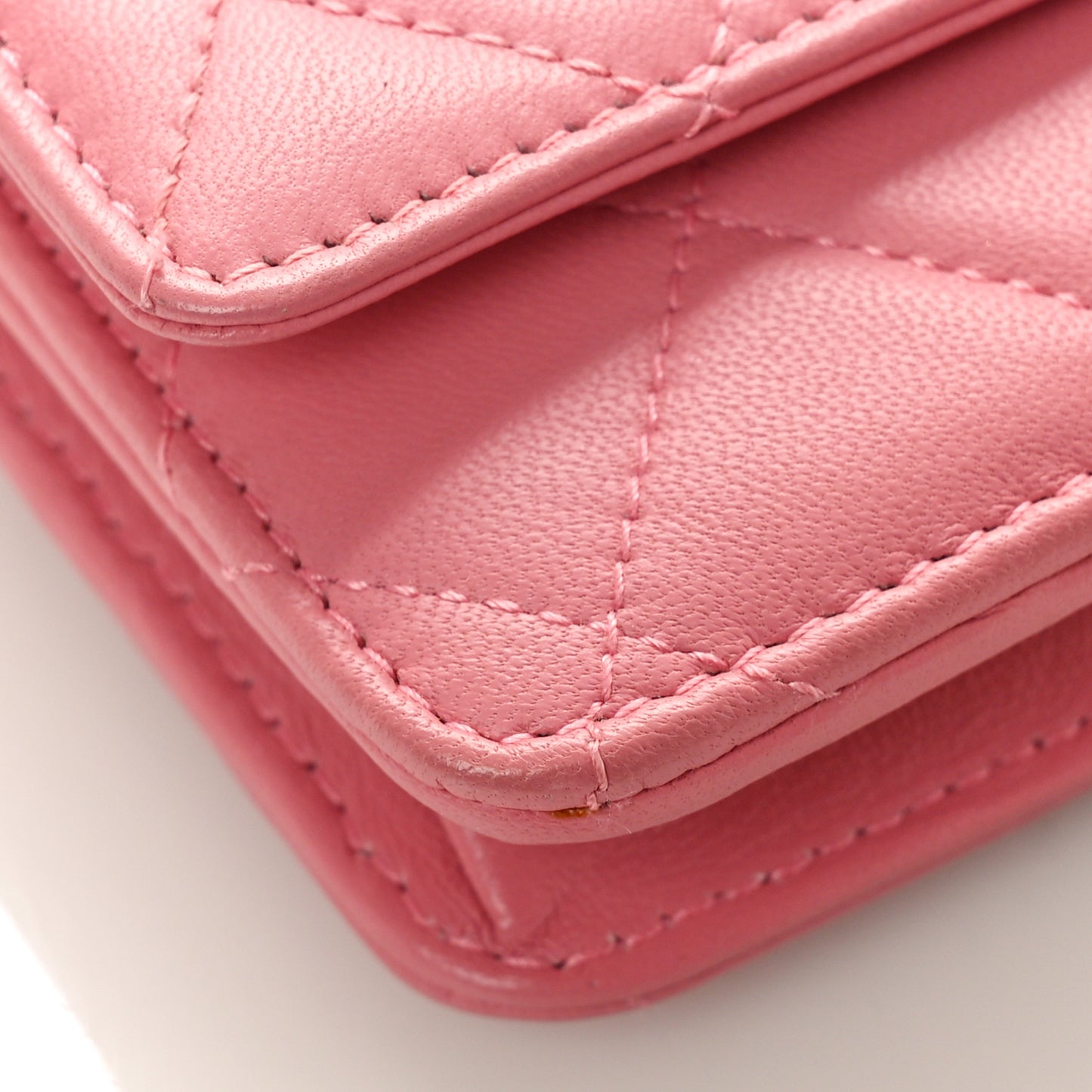 Lambskin Quilted Wallet On Chain WOC Pink