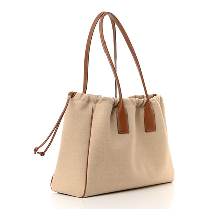 Celine Canvas Calfskin Cuir Triomphe Cabas Drawstring Natural Tan 3 of 11