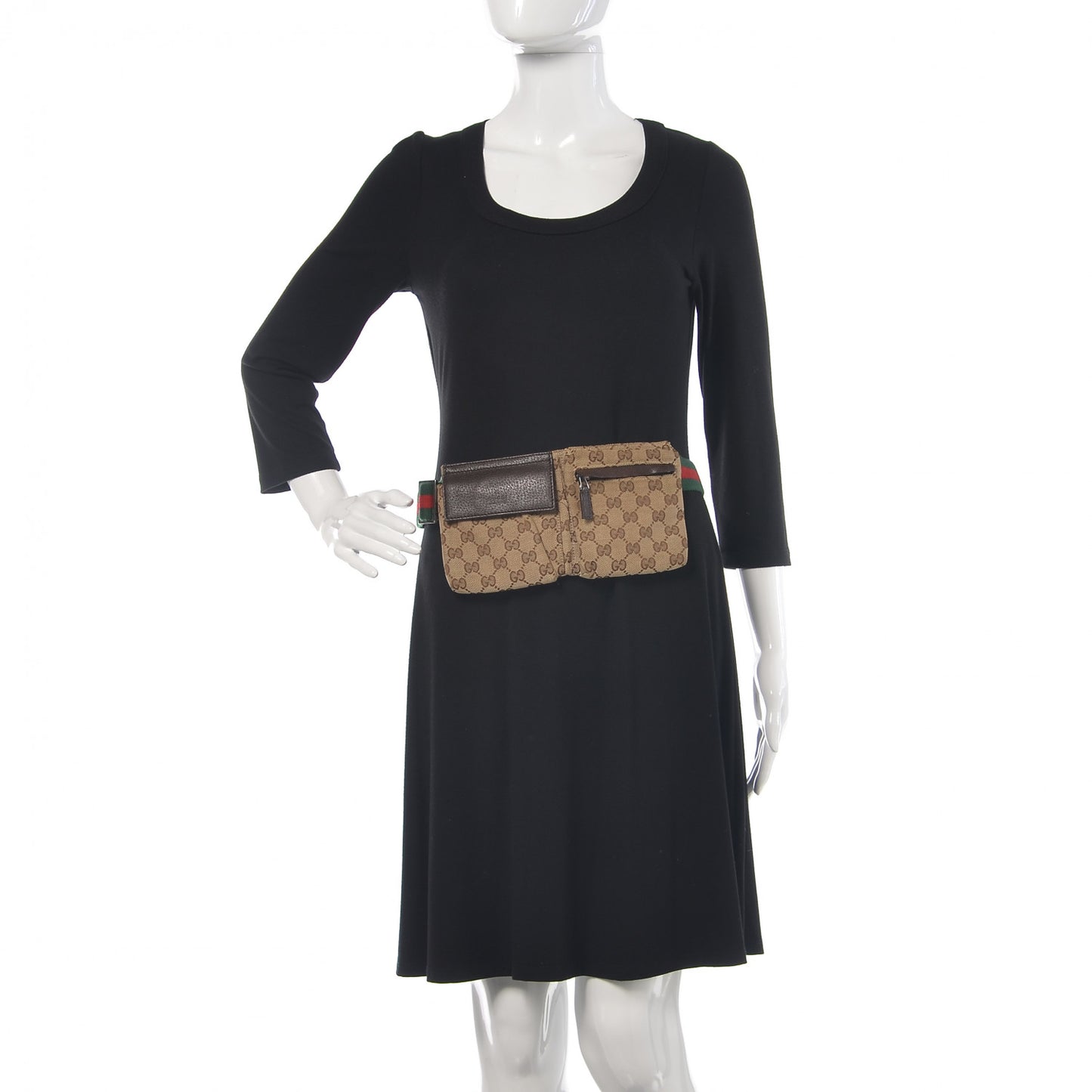 GG Plus Monogram Web Double Pocket Belt Bag Dark Brown