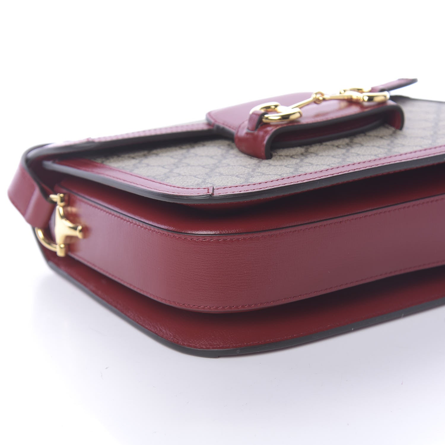 Gucci GG Supreme Monogram Azalea Calfskin Horsebit 1955 Shoulder Bag Beige Ebony New Cherry Red 5 of 9