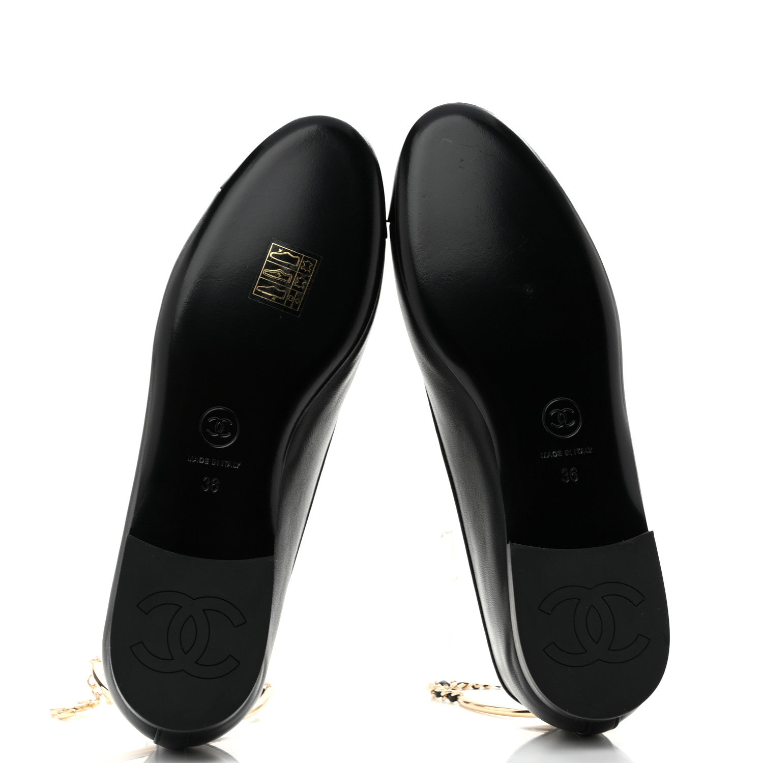 Chanel Lambskin Patent Calfskin Cap Toe Ankle Chain Ballerina Flats 36 Black 7 of 10