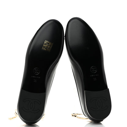 Chanel Lambskin Patent Calfskin Cap Toe Ankle Chain Ballerina Flats 36 Black 7 of 10
