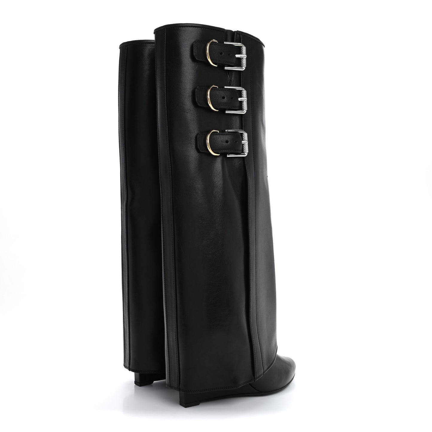 Calfskin Shark Buckle Pant Boots 39 Black