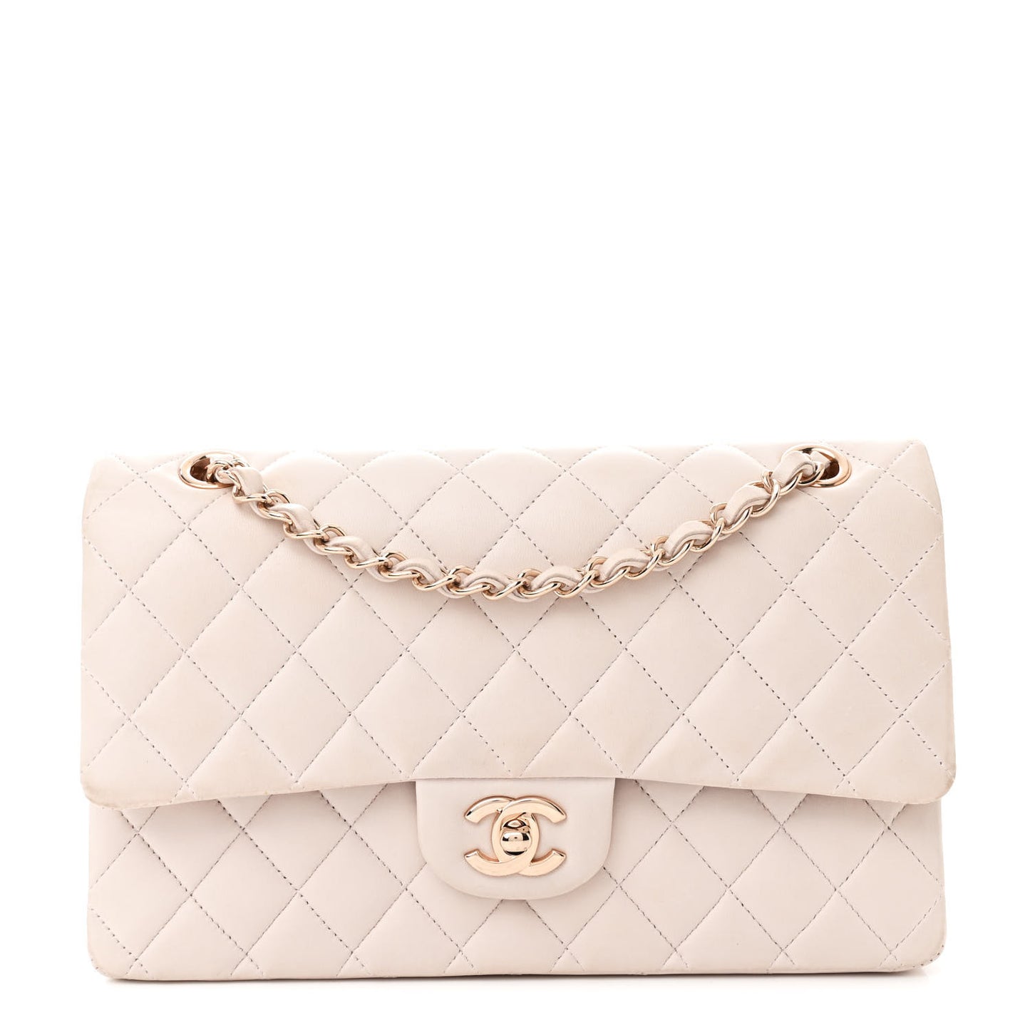Lambskin Quilted Medium Double Flap Light Pink