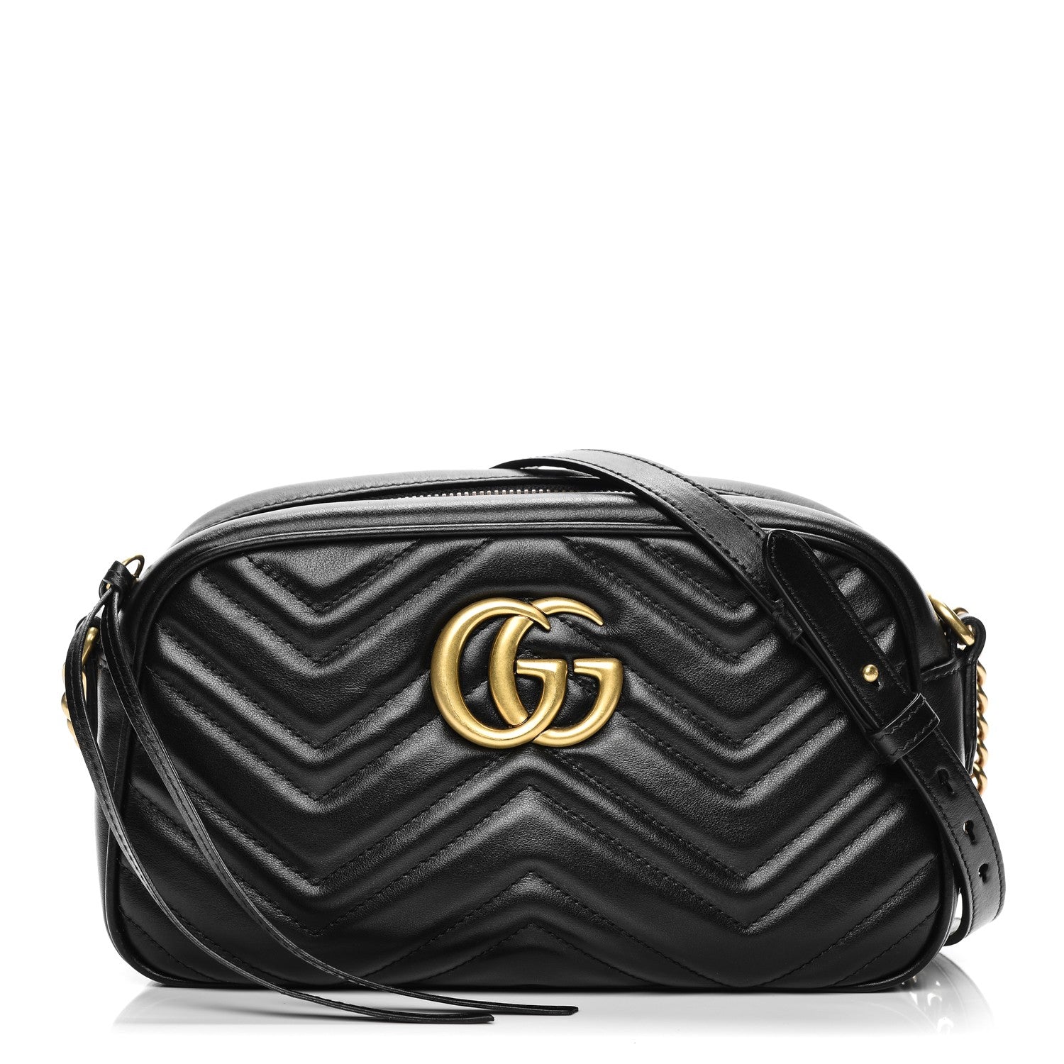 Gucci Calfskin Matelasse Small GG Marmont Chain Shoulder Bag Black 1 of 7