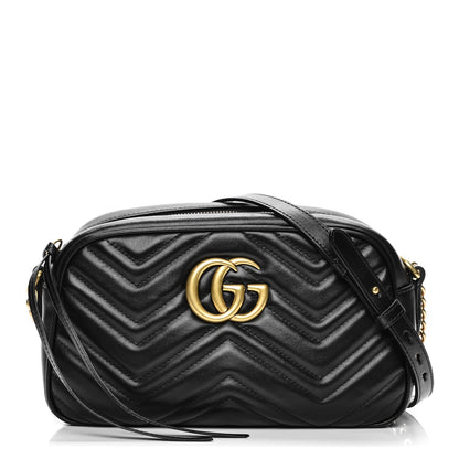 Gucci Calfskin Matelasse Small GG Marmont Chain Shoulder Bag Black 1 of 7