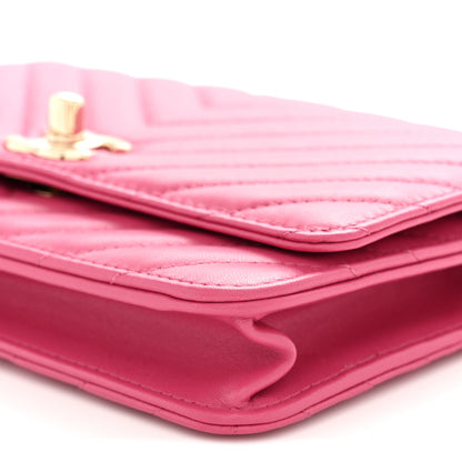 Chanel Lambskin Chevron Quilted Trendy CC Wallet On Chain WOC Pink 10 of 11